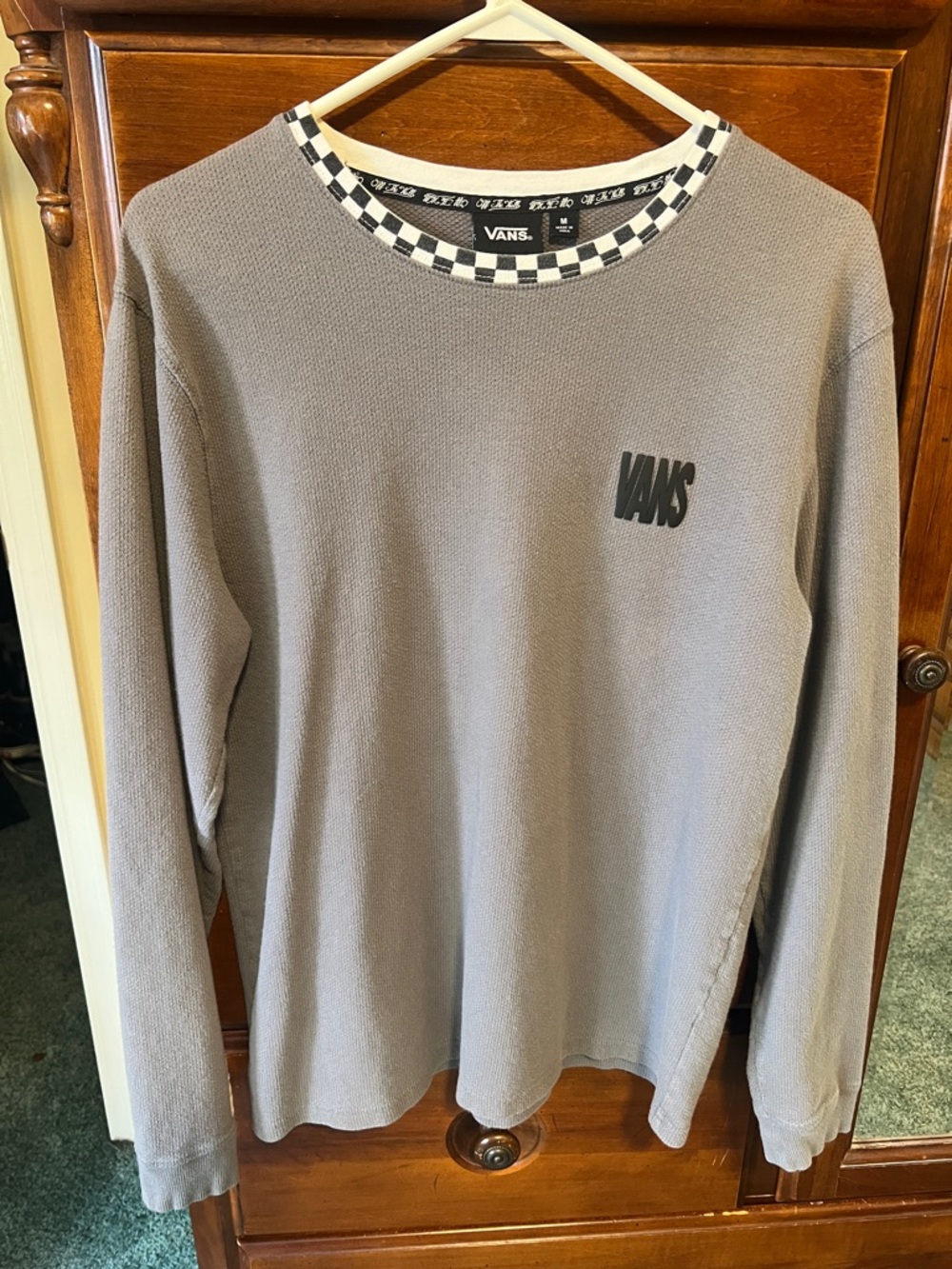 Vans Gray Waffle Knit Long Sleeve with Checkerboard Trim